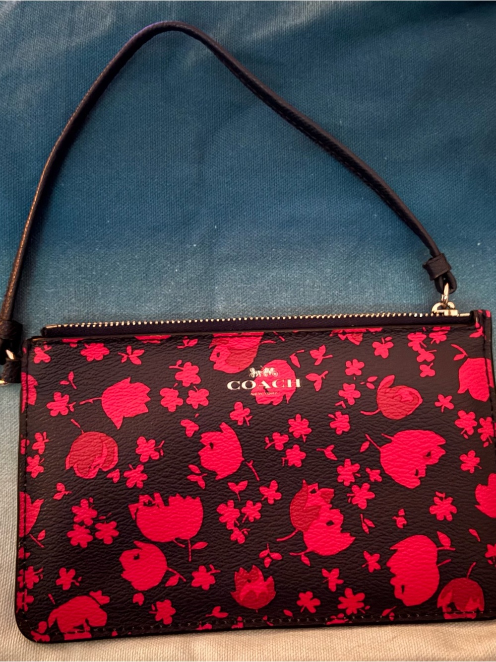 Coach Black Wristlet with Hot Pink Floral Print